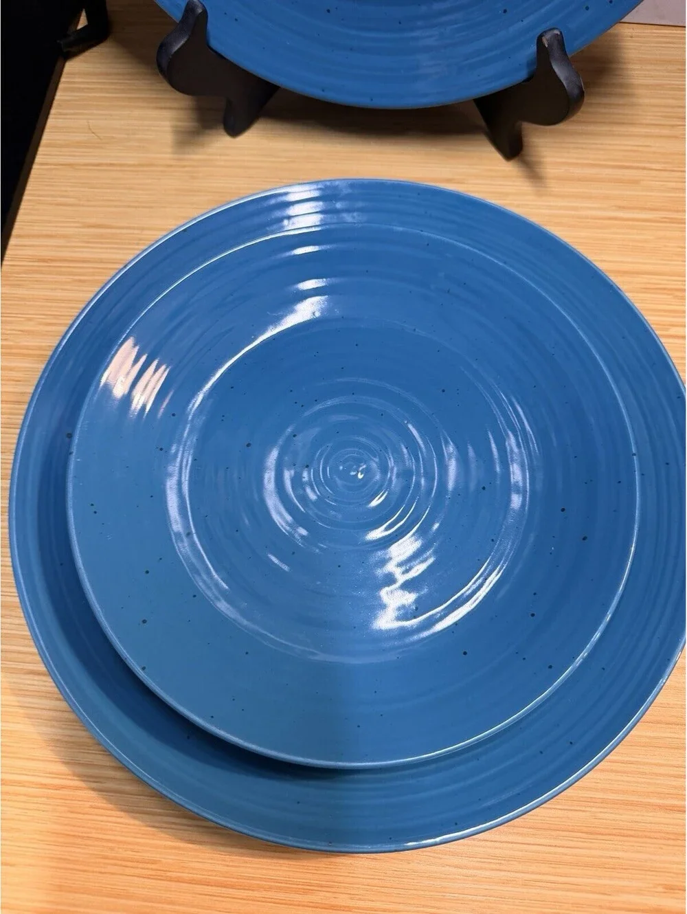 Set of 4 Sango Siterra Artist's Blend Blue 2 Dinner & 2 Salad Plates Speckled *